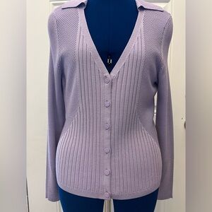 White House Black Market Lilac Ribbed Cardigan Sweater
